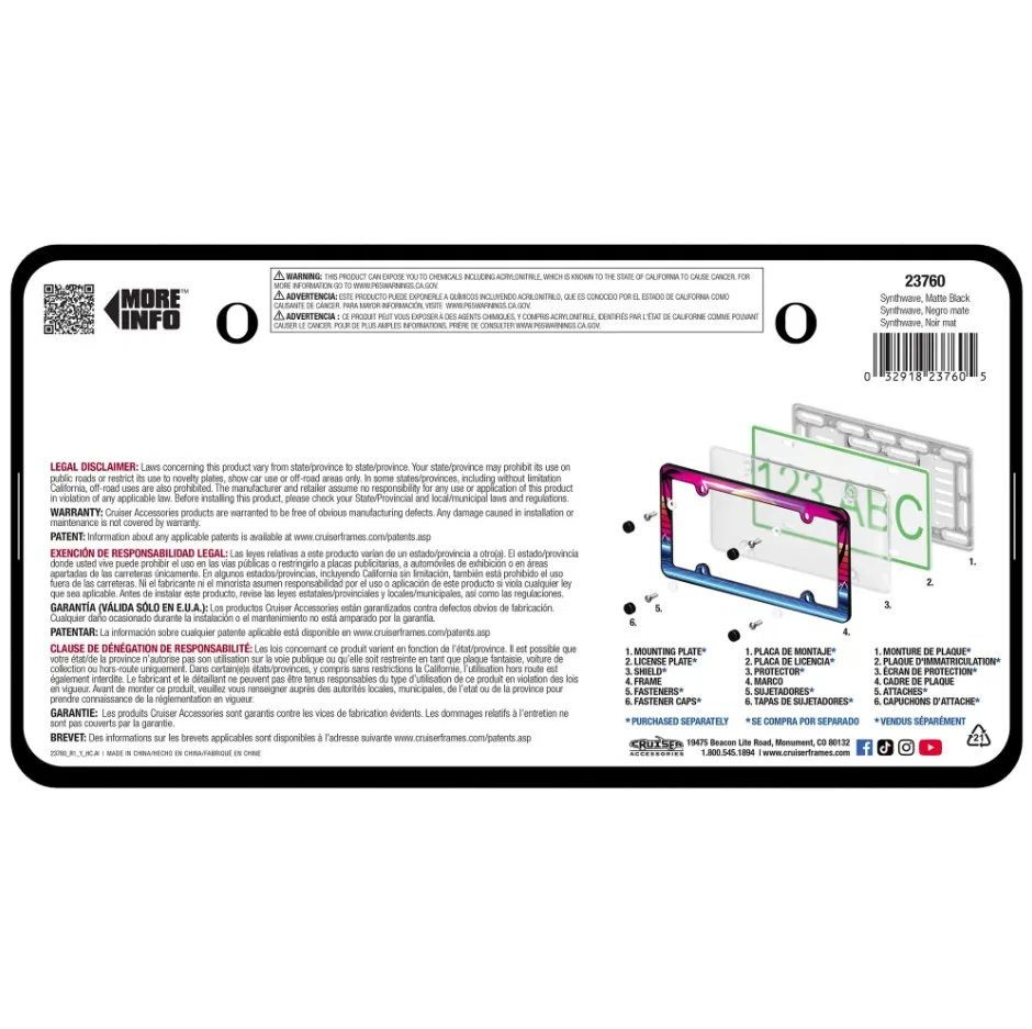 23760 – CRUISER License Plate Frame, Synthwave With Palm Tree Design Without Illumination Polycarbon - view 3